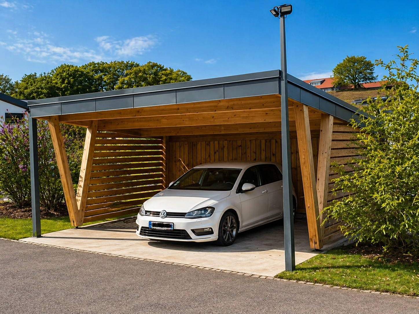 Carport Bois avec Toiture Bac Acier & Habillage Joint Debout