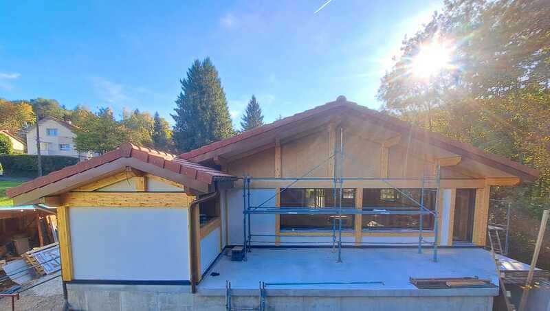 Extension d'un chalet avec une structure bois poteau - poutre - Vue 15